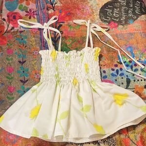 One Of A Kind Vintage Material Floral Women's Top with Yellow Accents